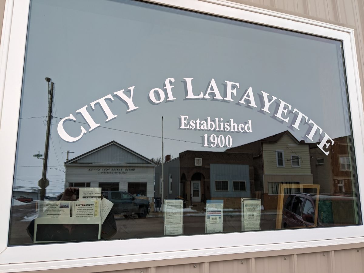 Window of City of Lafayette Est. 1900