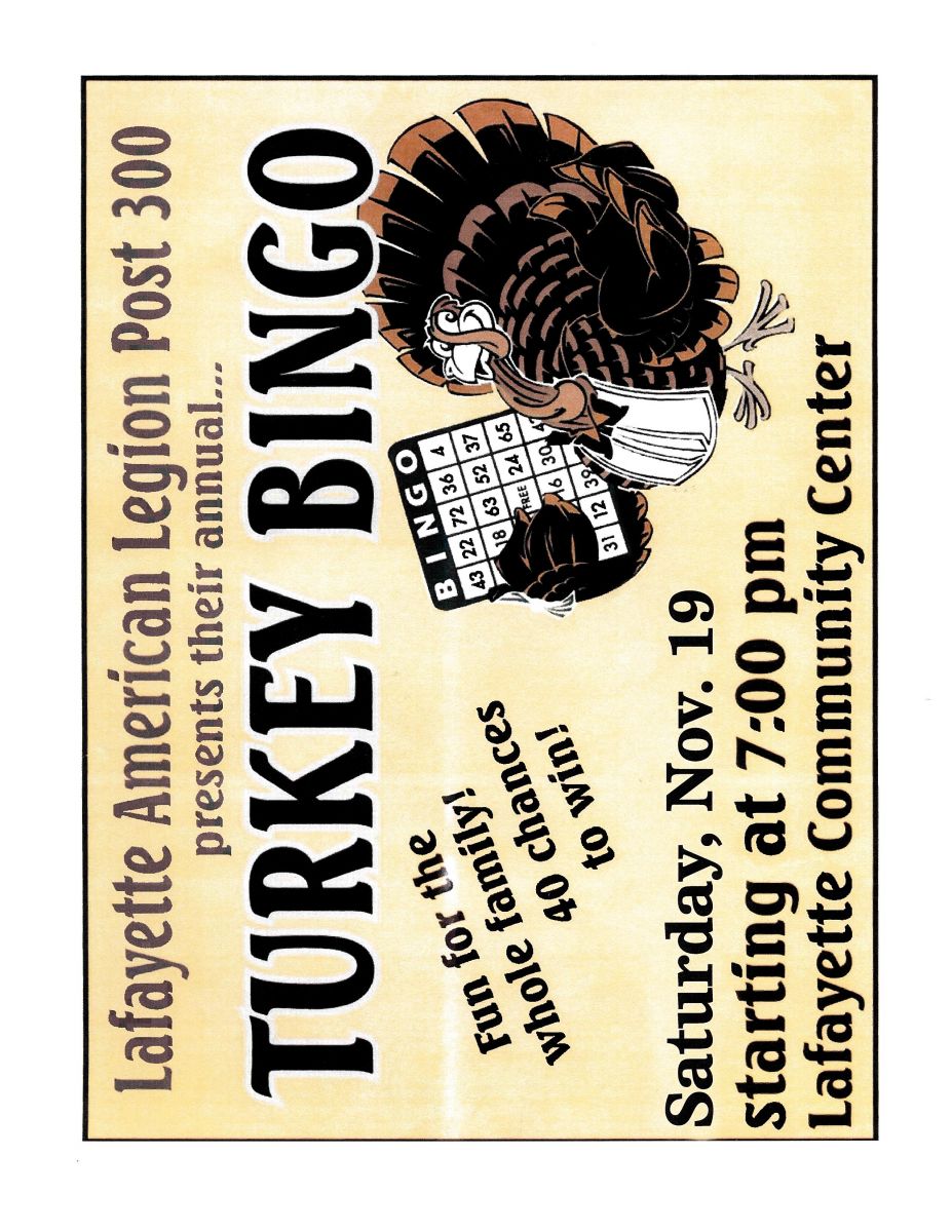 Turkey Bingo November 19, 7pm