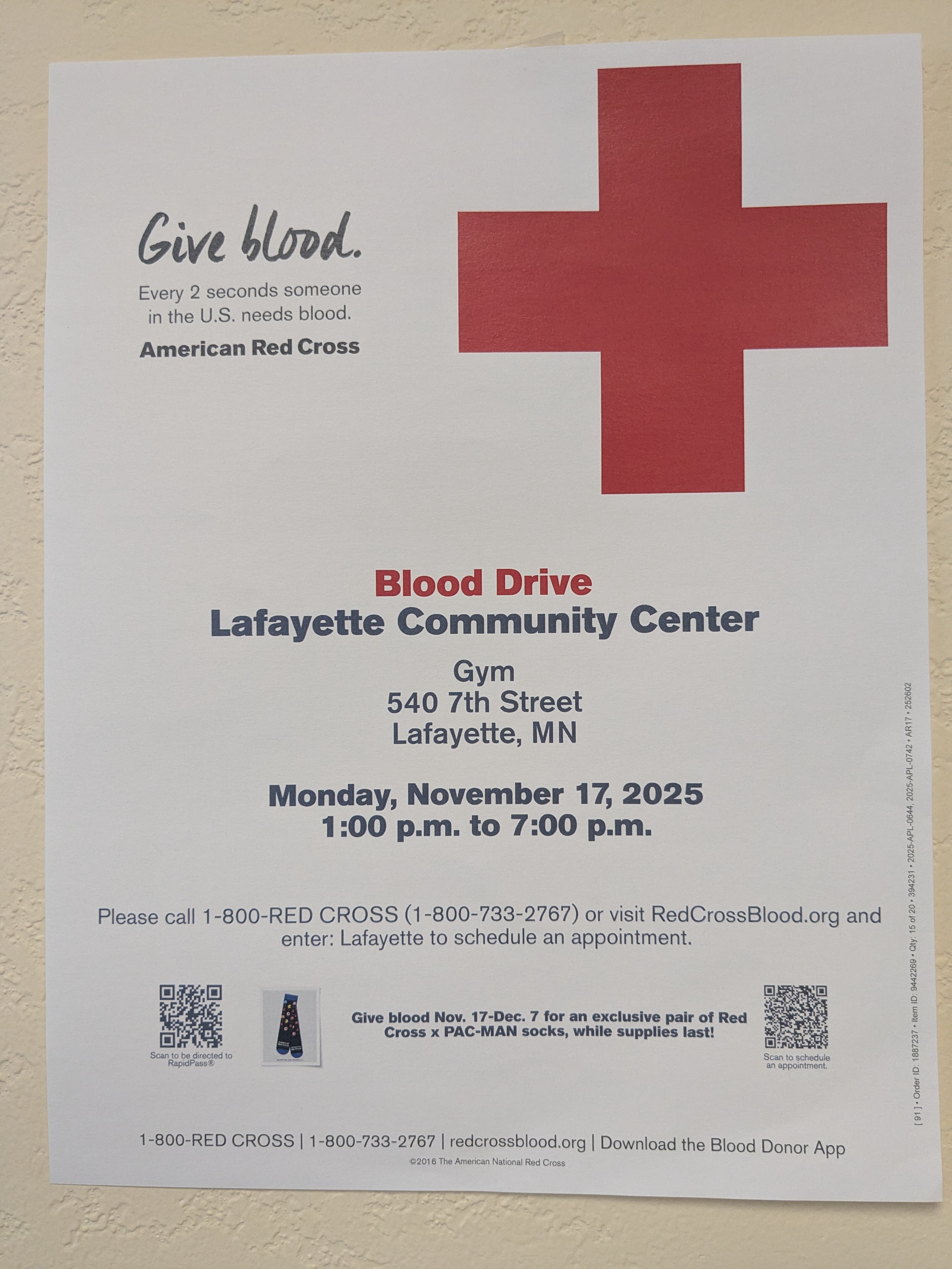 Information for the bloodmobile event November 17 from 1 to 7 pm Lafayette community center 