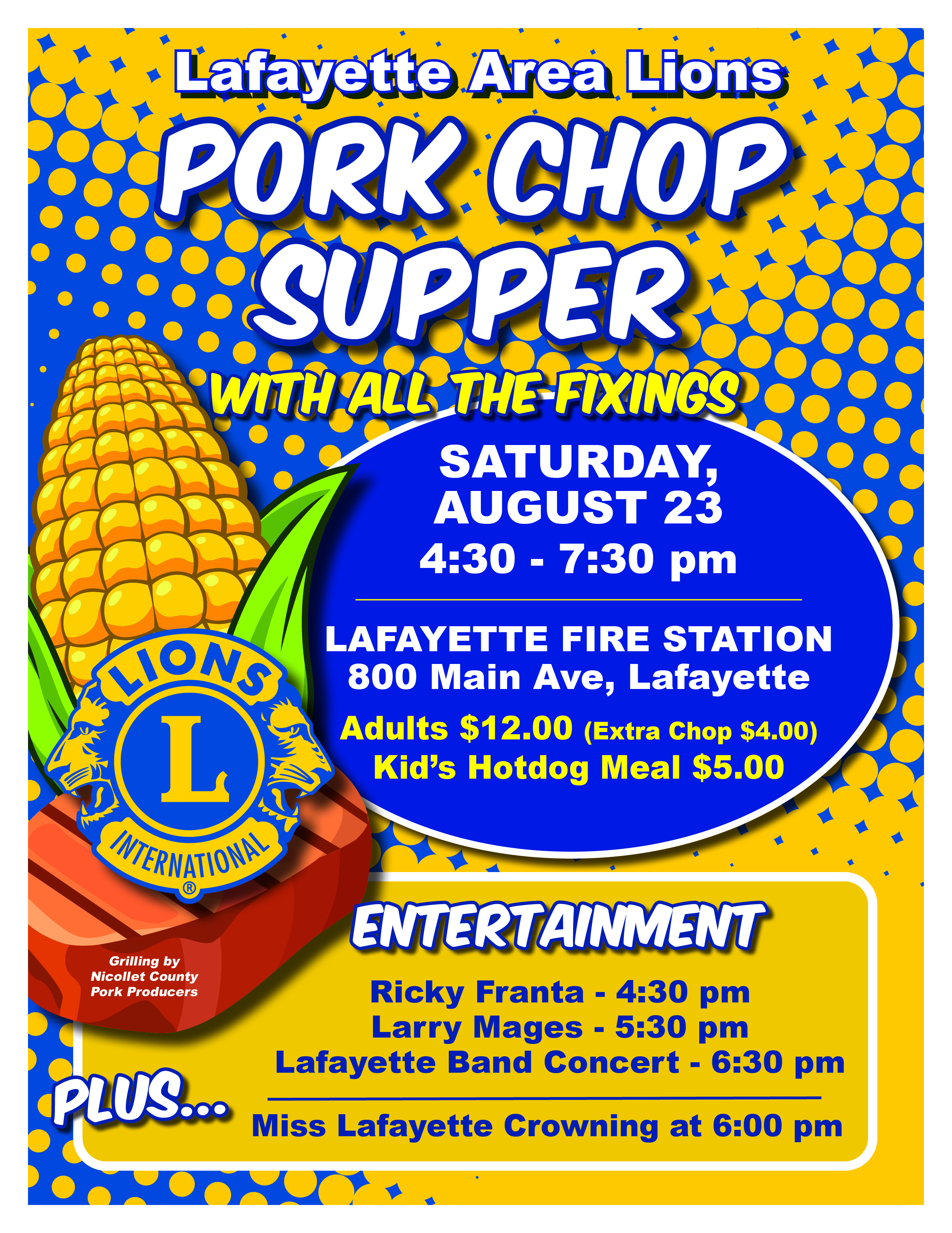 Details of the Lions Pork Chop Supper
